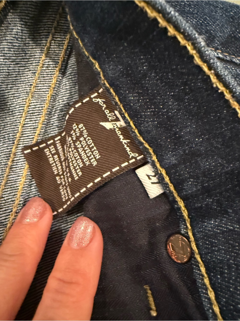 7 For All Mankind Dark Blue Denim Rolled Hem Shorts - Picture 3 of 3